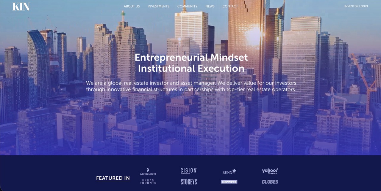 Screenshot of the Kin Capital Partners website