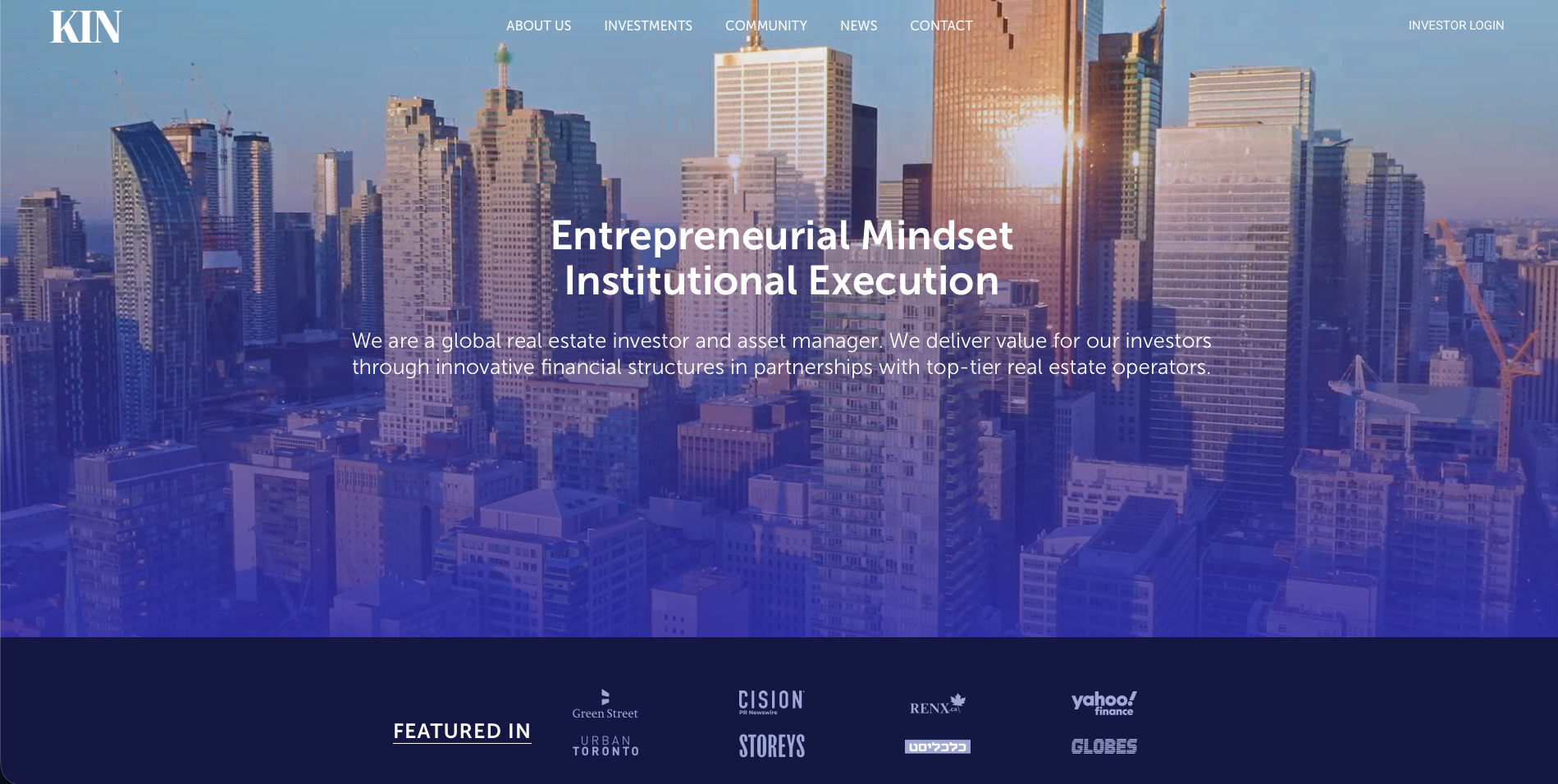 Screenshot of the Kin Capital Partners website