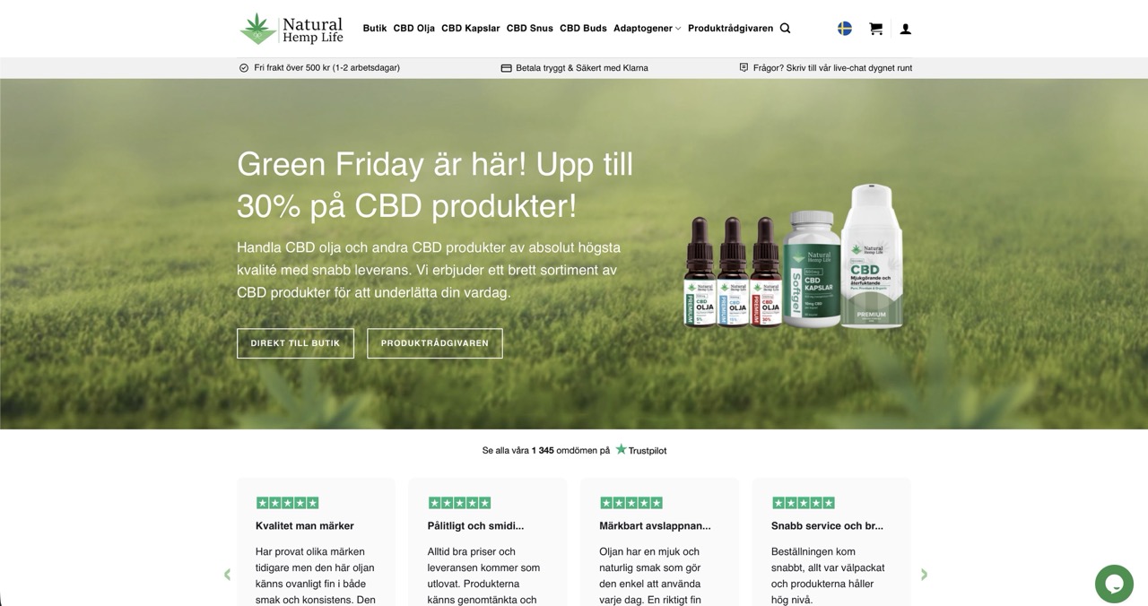 Screenshot of the Natural Hemp Life subscription shop