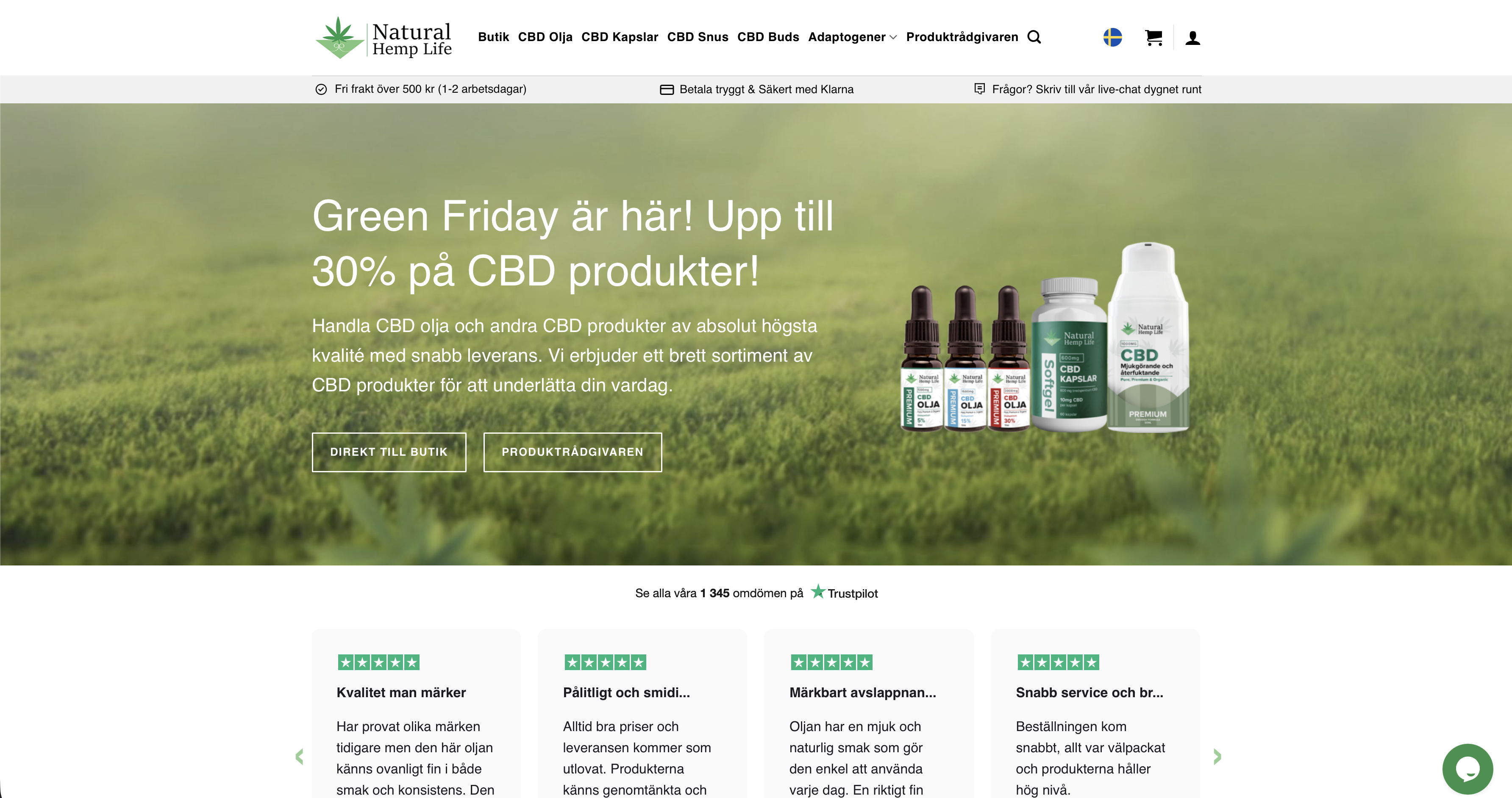 Screenshot of the Natural Hemp Life subscription shop
