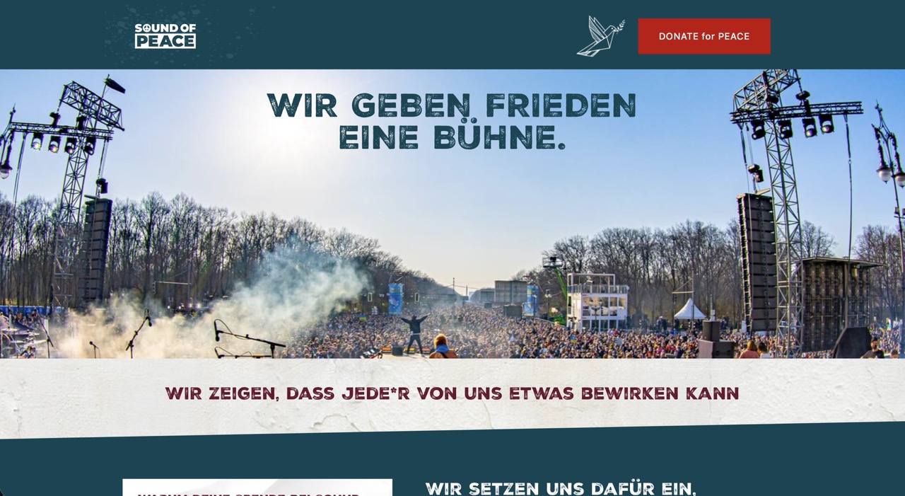 Screenshot of the Sound of Peace fundraising website