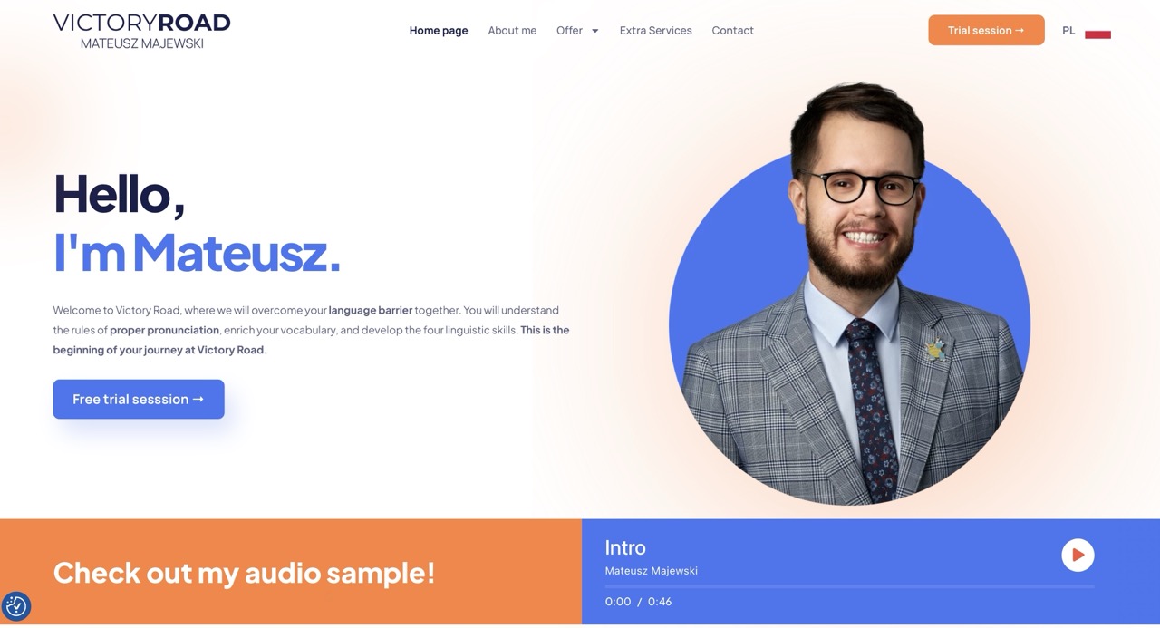 Screenshot of the Victory Road language project website