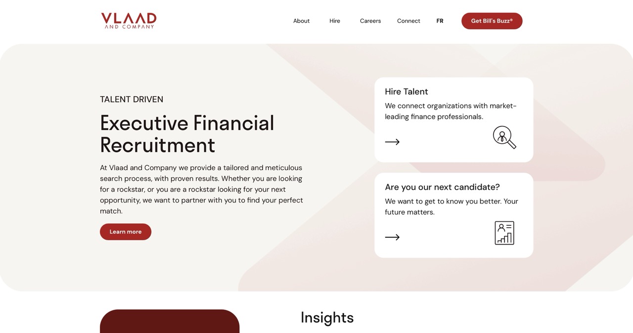 Screenshot of the Vlaad and Company executive recruitment website